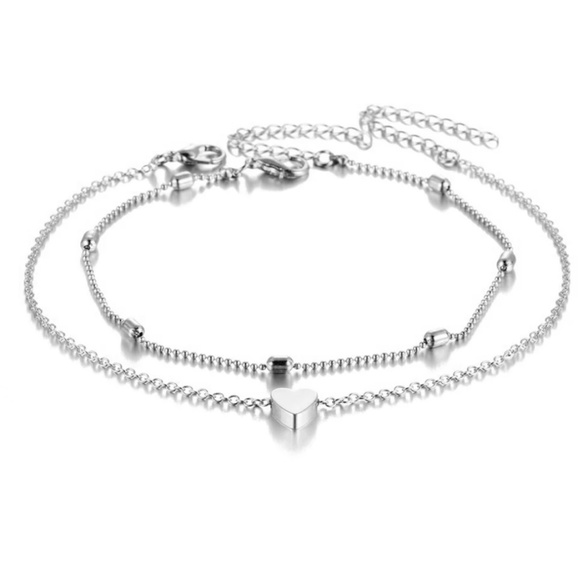 2 Piece Simple Heart Anklet Set - Picture 6 of 7